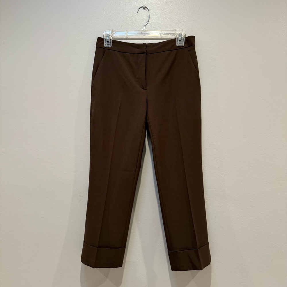 Oscar by Oscar de la Renta Pleated Brown Crop Cuffed Pants
